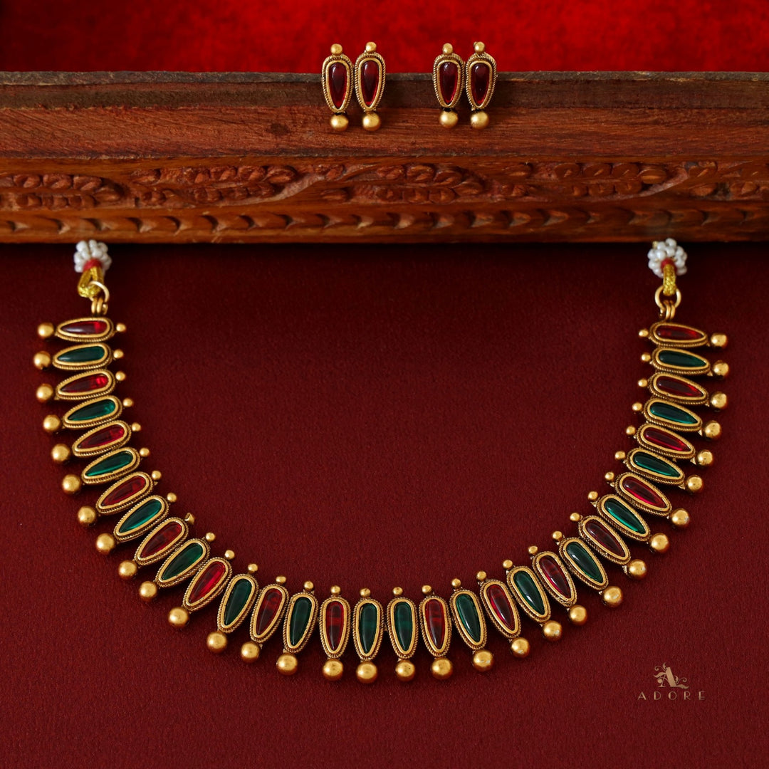 Saanvi Golden Ball Short Neckpiece with Earring