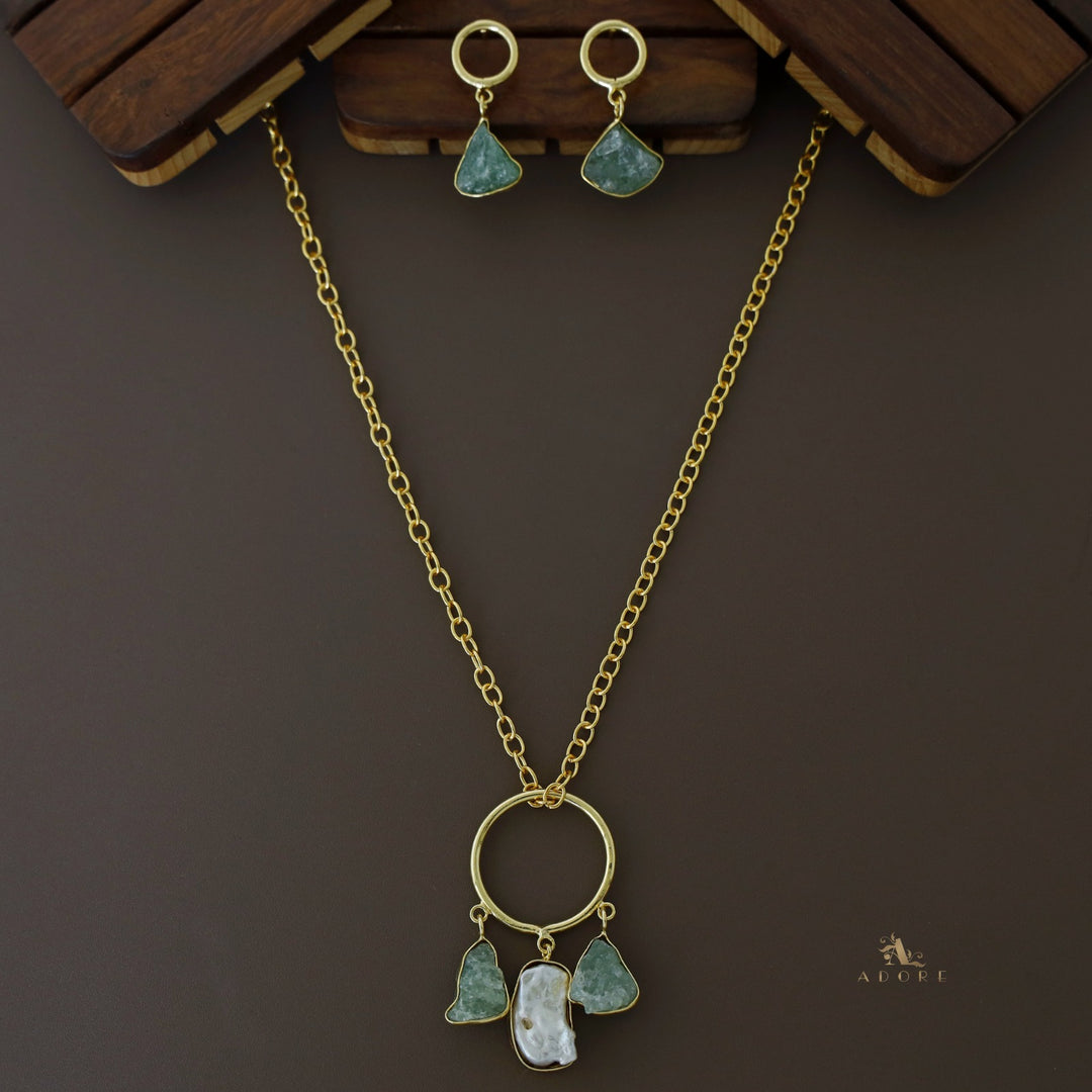 Anabella Raw Stone + Baroque Circle Neckpiece With Earring