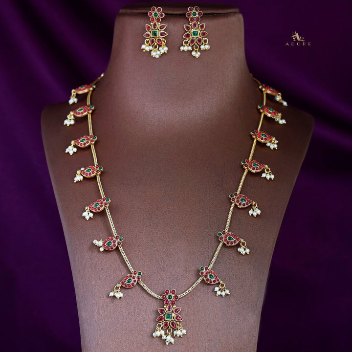 Aradhana Mango Pearl Long Neckpiece With Earring