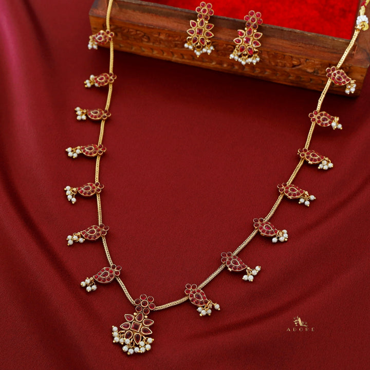 Aradhana Mango Pearl Long Neckpiece With Earring