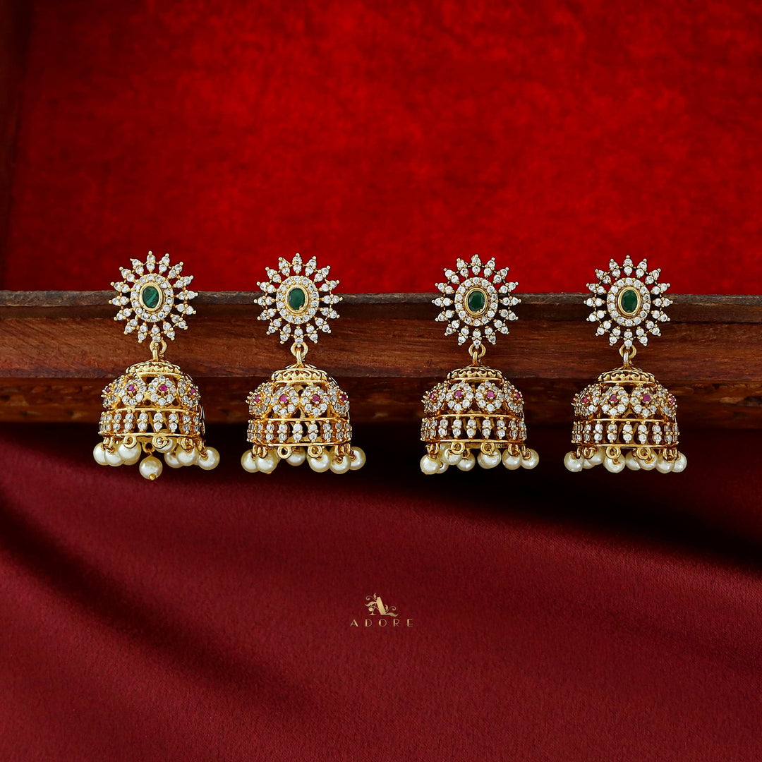 Traditional AD Stone Pearl Ball Jhumka