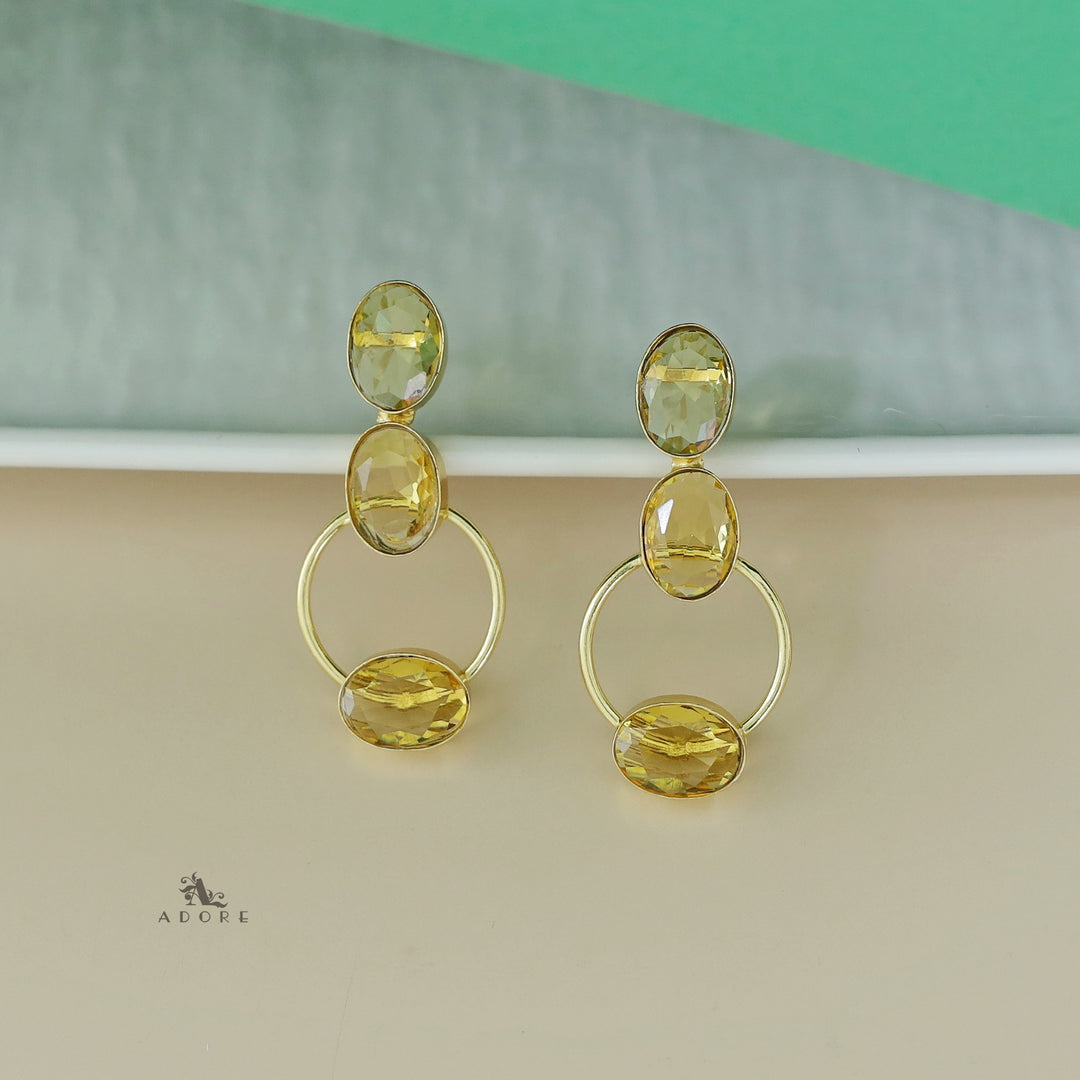 Anika Golden Oval Tri Glossy Stone Earring