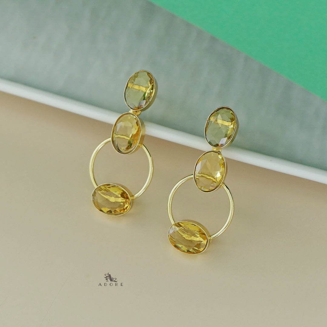 Anika Golden Oval Tri Glossy Stone Earring