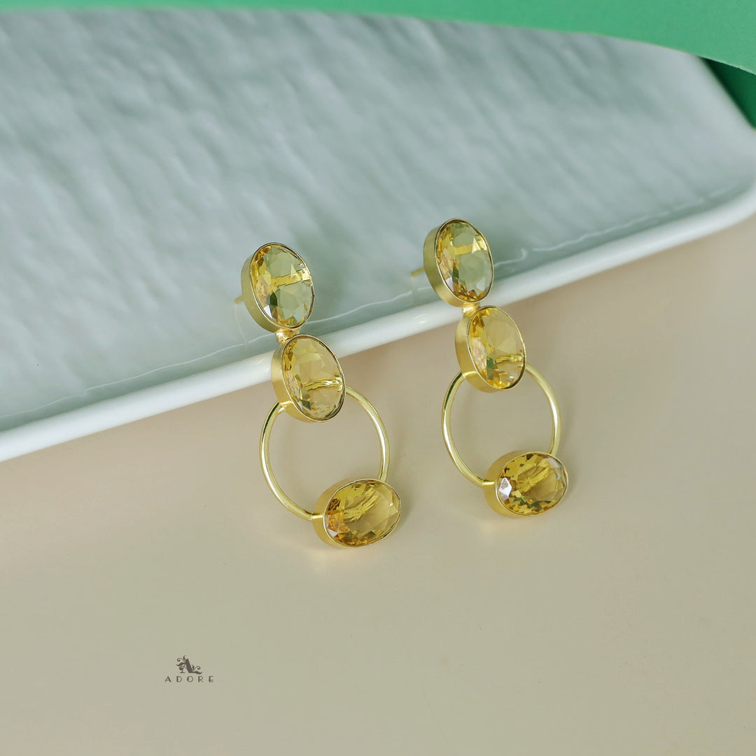 Anika Golden Oval Tri Glossy Stone Earring