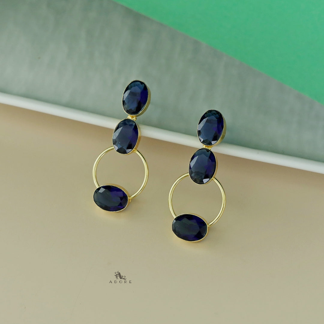 Anika Golden Oval Tri Glossy Stone Earring