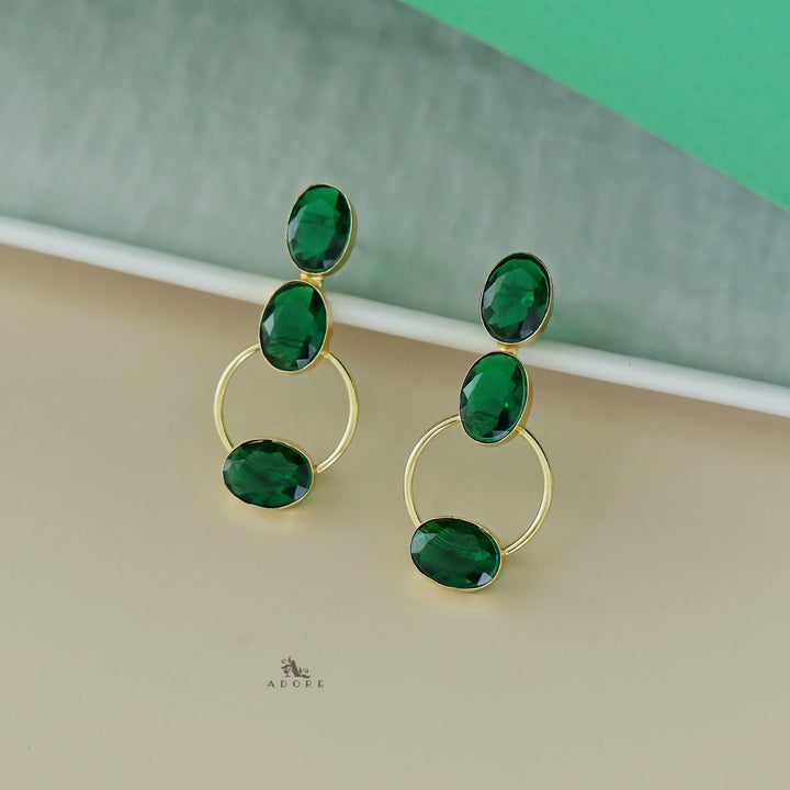 Anika Golden Oval Tri Glossy Stone Earring