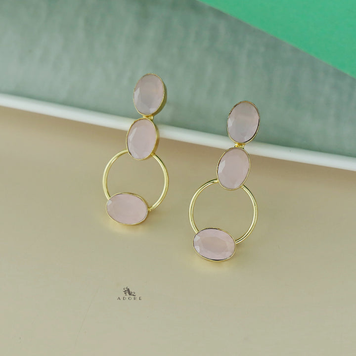 Anika Golden Oval Tri Glossy Stone Earring