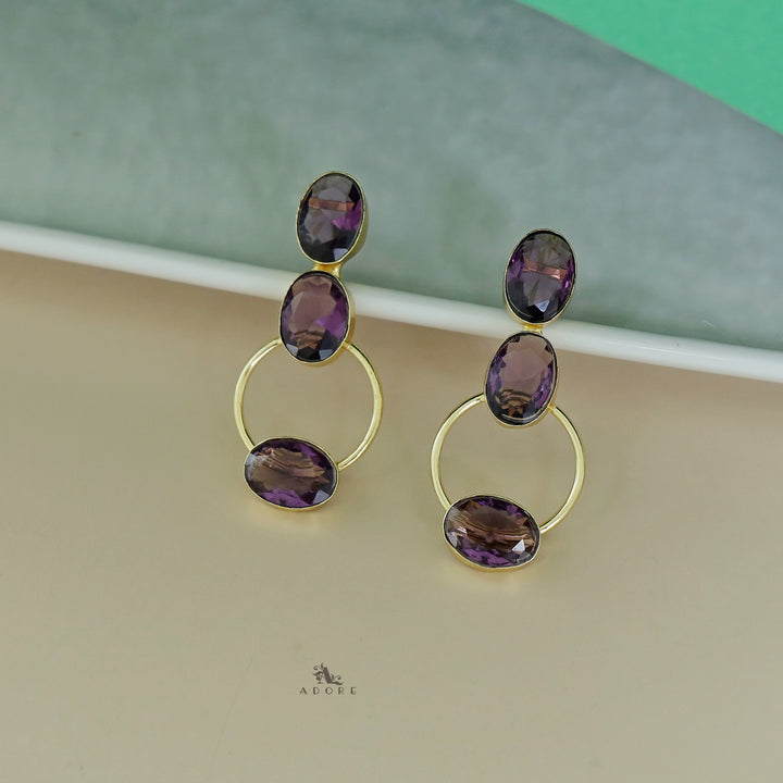 Anika Golden Oval Tri Glossy Stone Earring