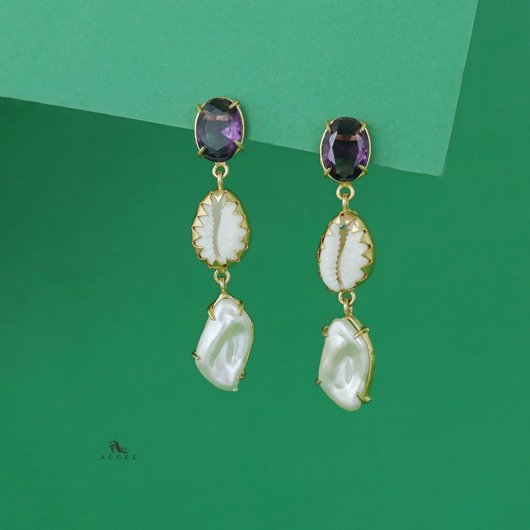 Banumathi Golden Shell + Baroque Glossy Stone Earring