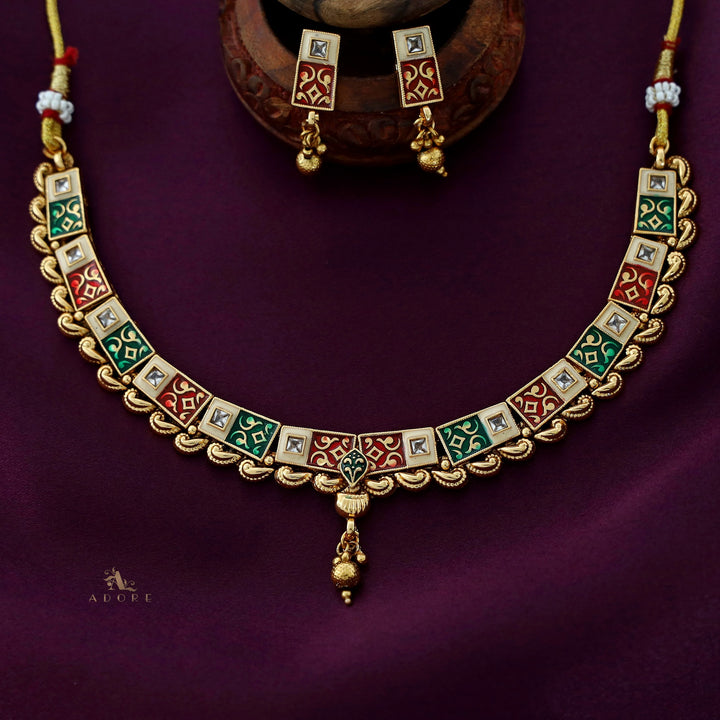 Cordelia Golden Meenakari Neckpiece With Earring