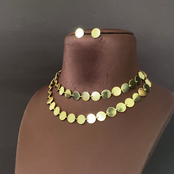 Golden 2 Layer Kashi Neckpiece With Stud