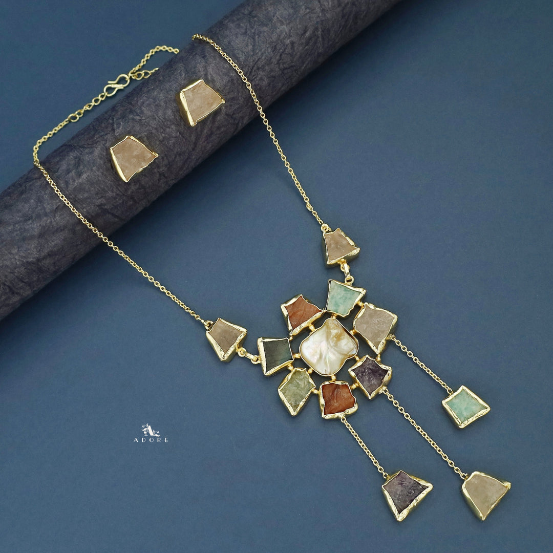 Tristessa Golden Baroque + Raw Stone Neckpiece With Stud