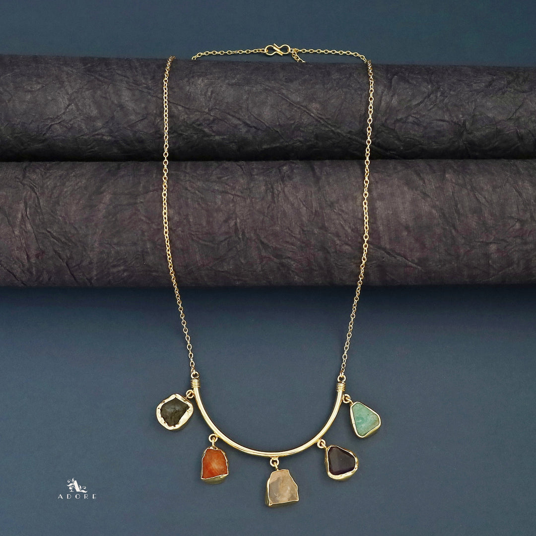 Amba Golden Raw Stone Long Neckpiece