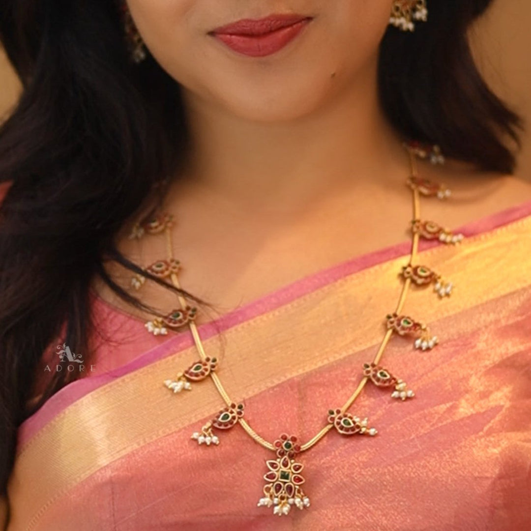 Aradhana Mango Pearl Long Neckpiece With Earring