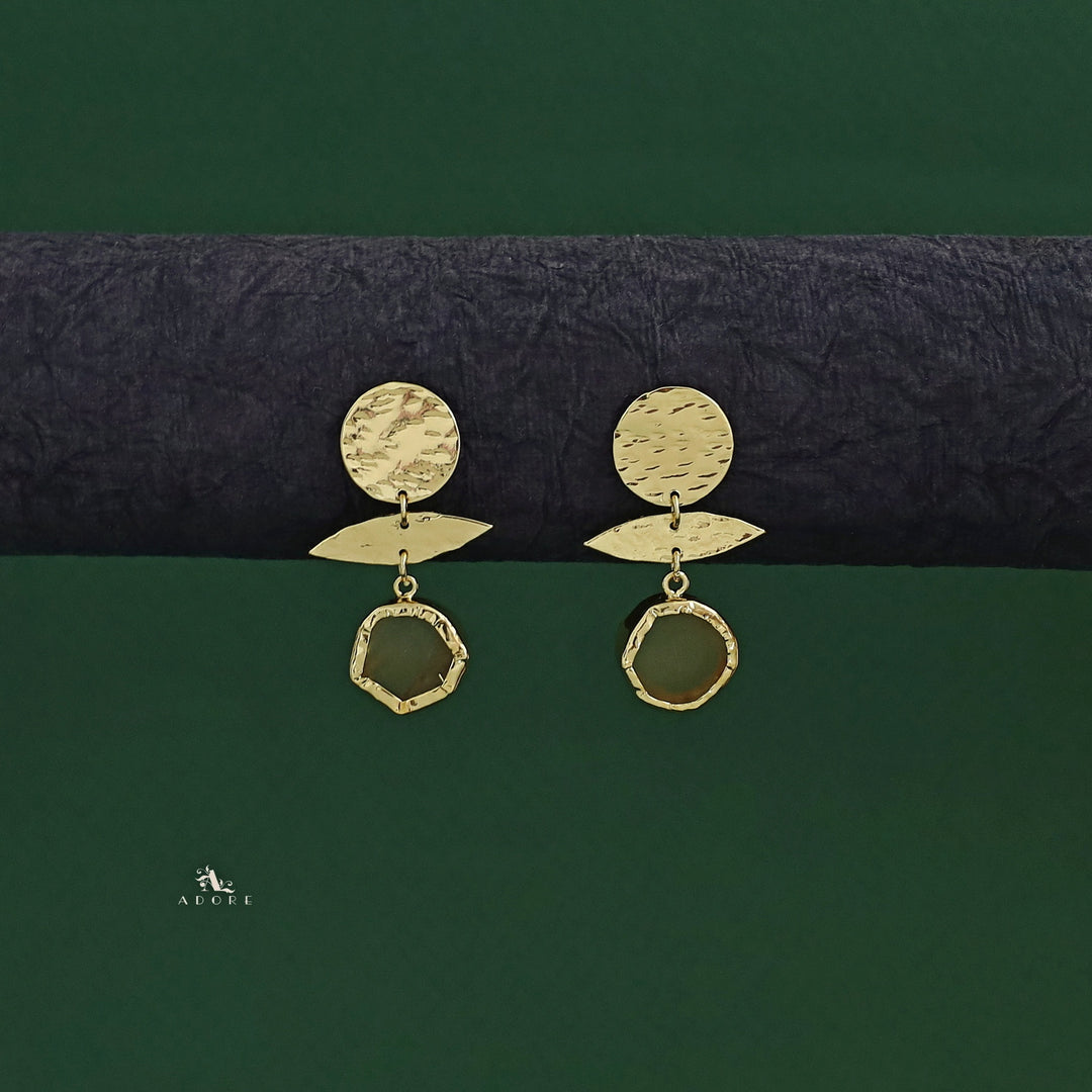 Golden Textured Circle Raw Stone Earring