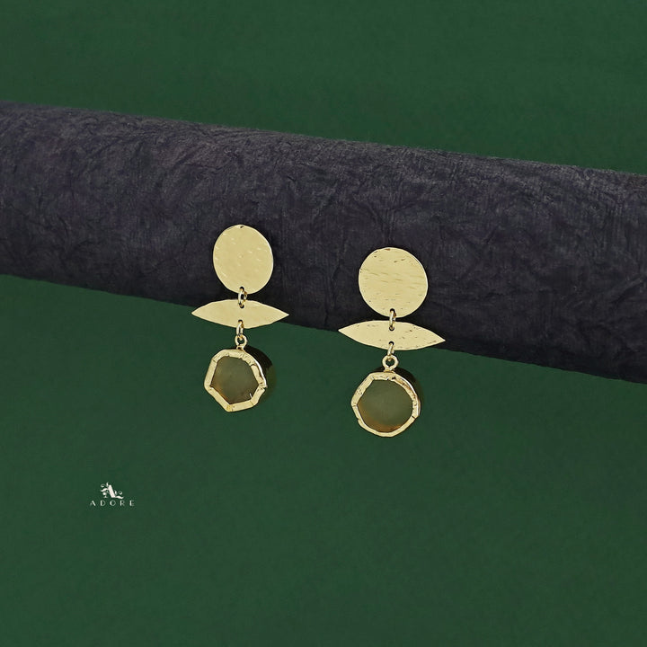 Golden Textured Circle Raw Stone Earring