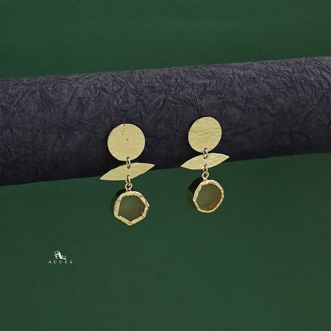 Golden Textured Circle Raw Stone Earring