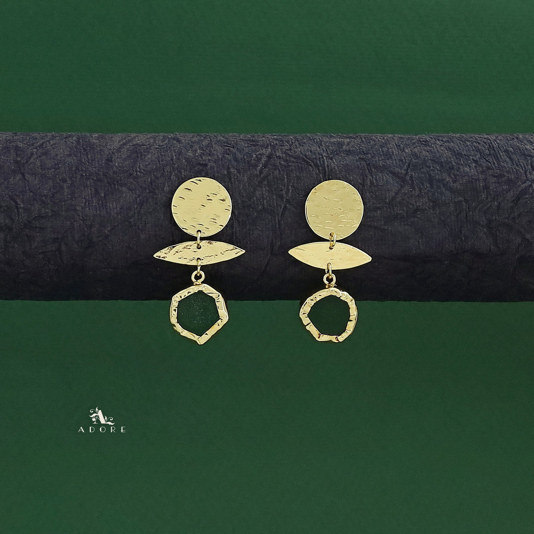 Golden Textured Circle Raw Stone Earring