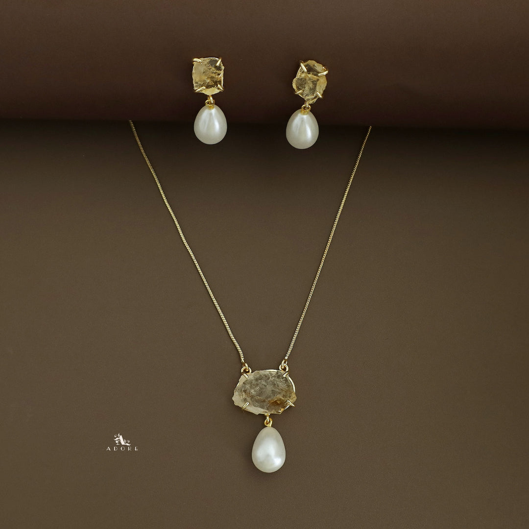 Jaime Raw Stone Pearl Neckpiece With Earring