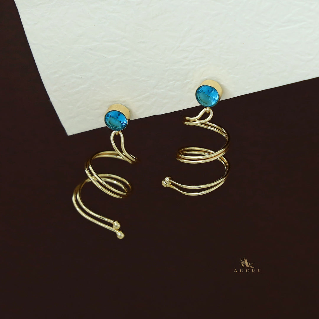 Golden Glossy Stone Ribbon Swirl Earring