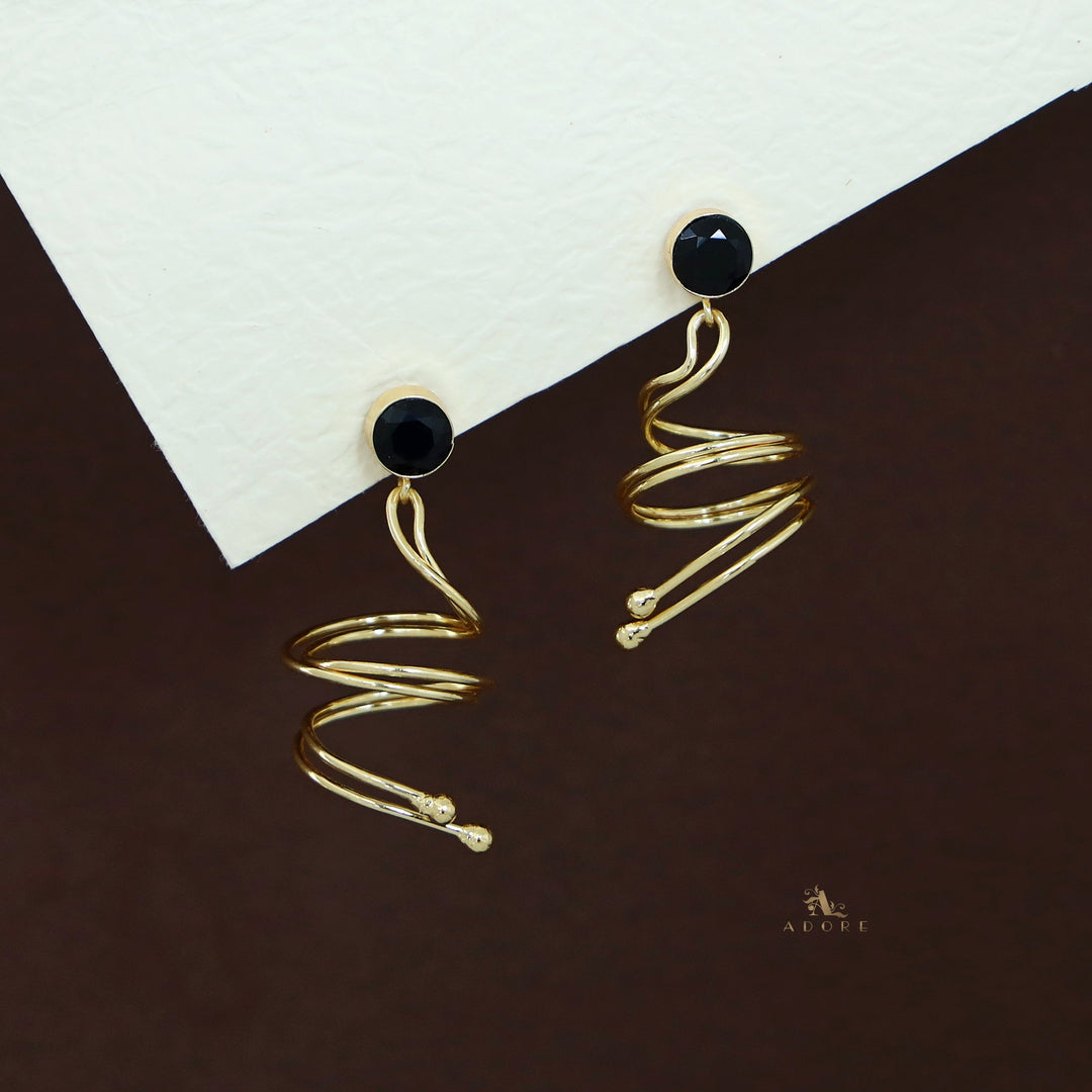 Golden Glossy Stone Ribbon Swirl Earring