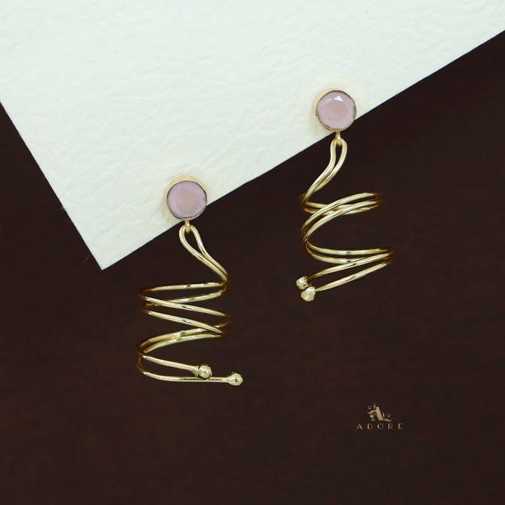 Golden Glossy Stone Ribbon Swirl Earring