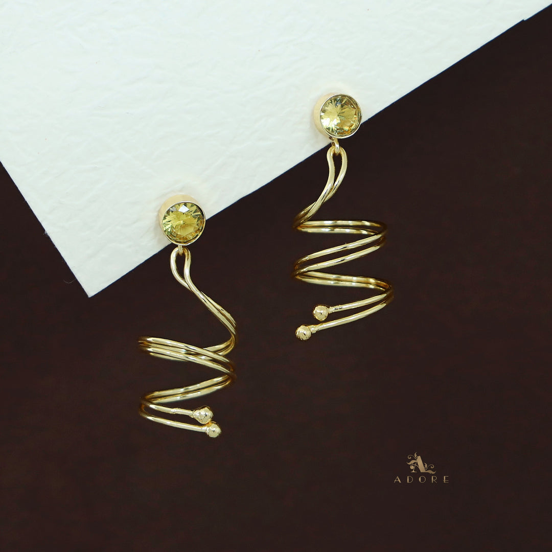 Golden Glossy Stone Ribbon Swirl Earring