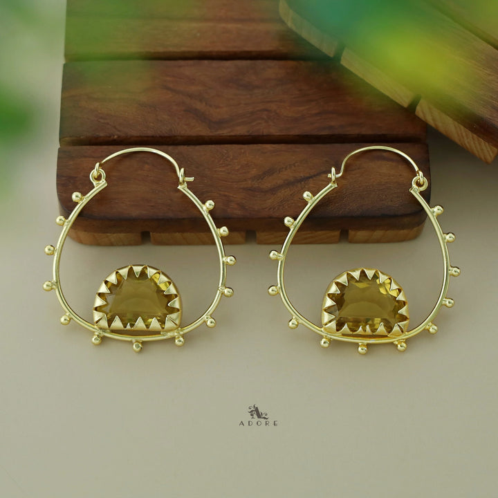 Golden Glossy Semicircle Dotted Hoop Earring