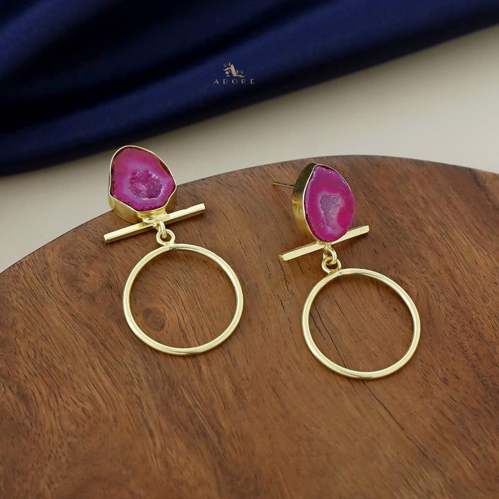 Golden Hanging Circle Agate Earring