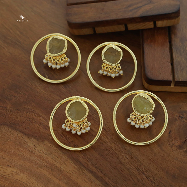 Anamika Golden Circle Pearl Cluster Raw Stone Earring