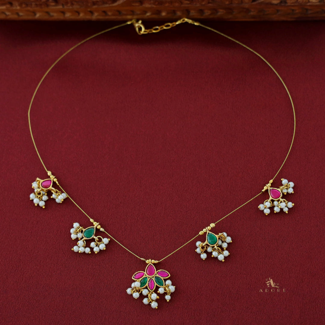 Jadau Kundan Flowery Pearl String Neckpiece