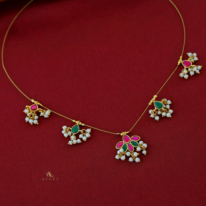 Jadau Kundan Flowery Pearl String Neckpiece