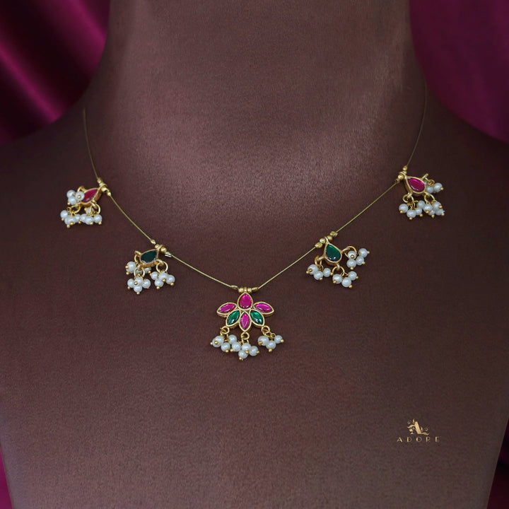 Jadau Kundan Flowery Pearl String Neckpiece