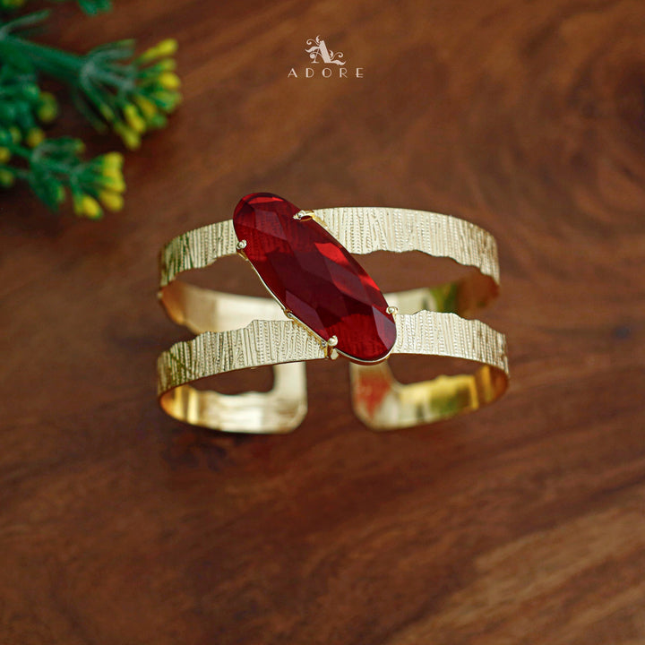 Golden Textured 2 Layer Long Oval Glossy Bangle