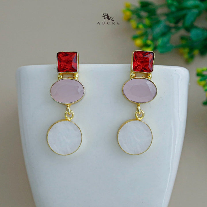 Glossy Square And Oval MOP Earring