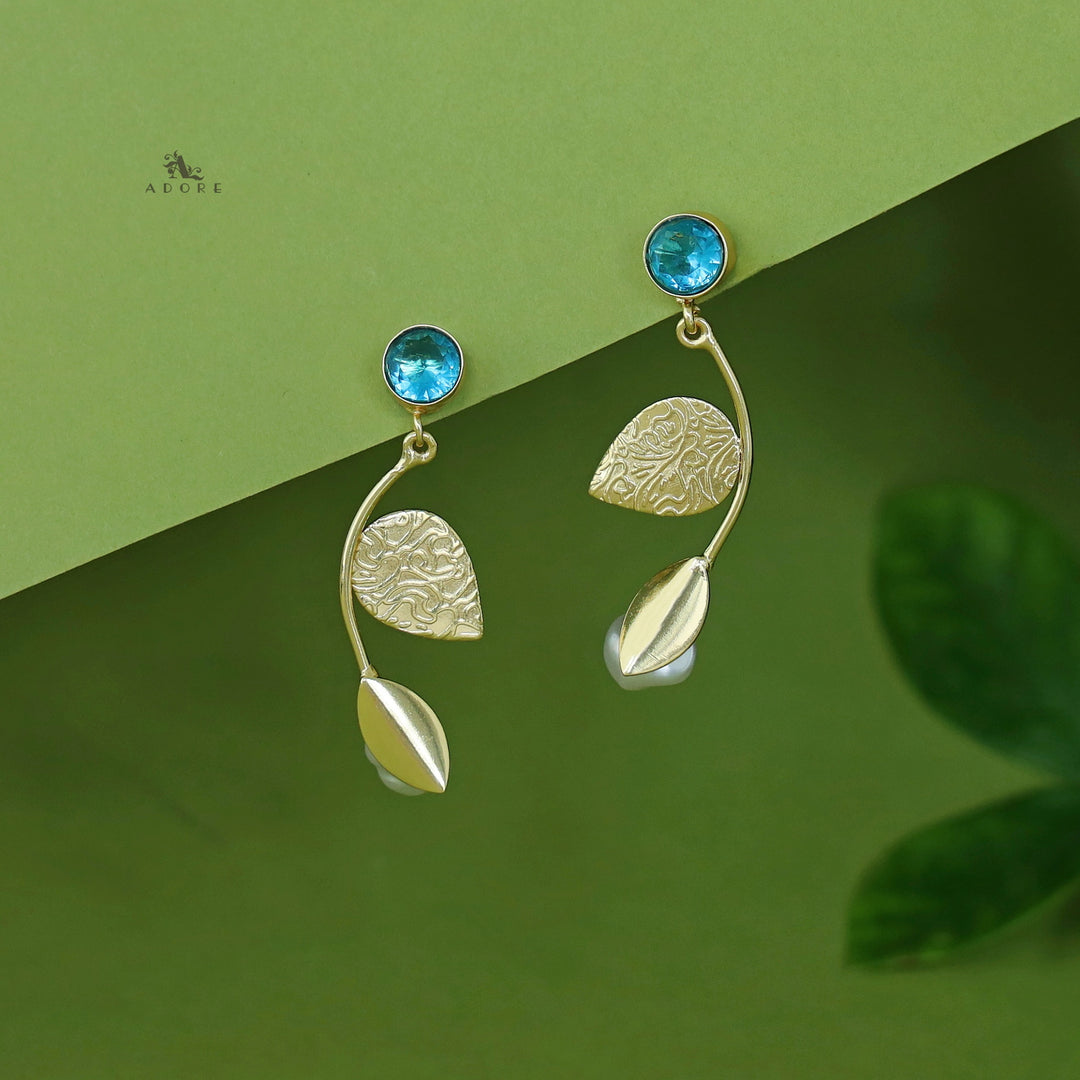 Belle Golden Dual Leaf Pearl Glossy Earring