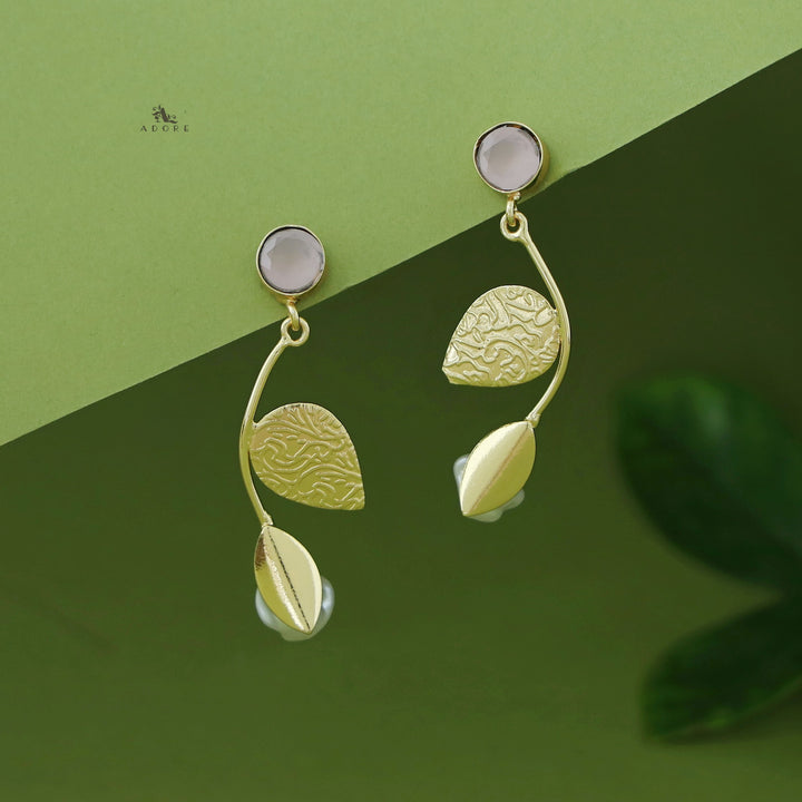 Belle Golden Dual Leaf Pearl Glossy Earring