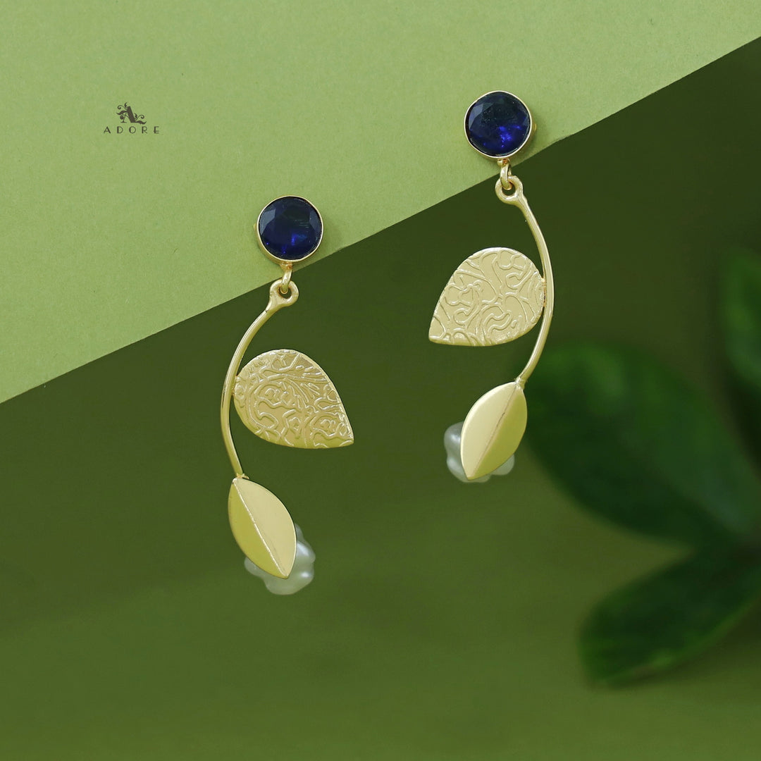 Belle Golden Dual Leaf Pearl Glossy Earring