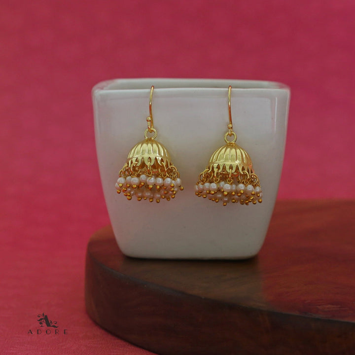 Textured Golden Line Pearl Drop Jhumka