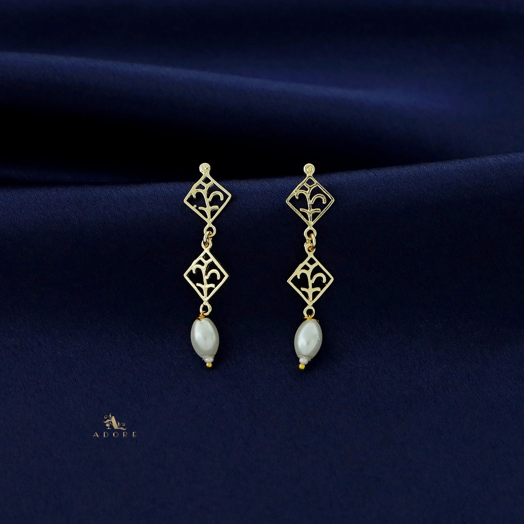 Ovia Golden Dual Square Pearl Earring