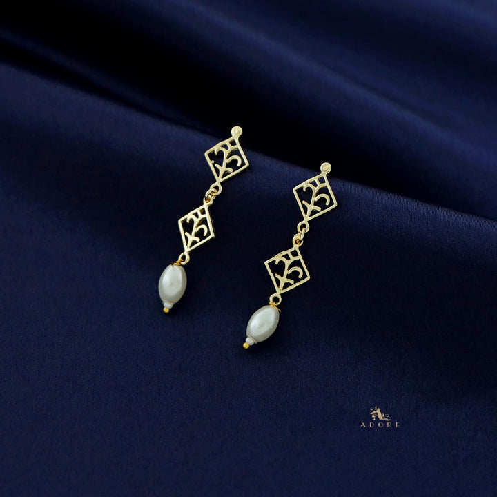 Ovia Golden Dual Square Pearl Earring