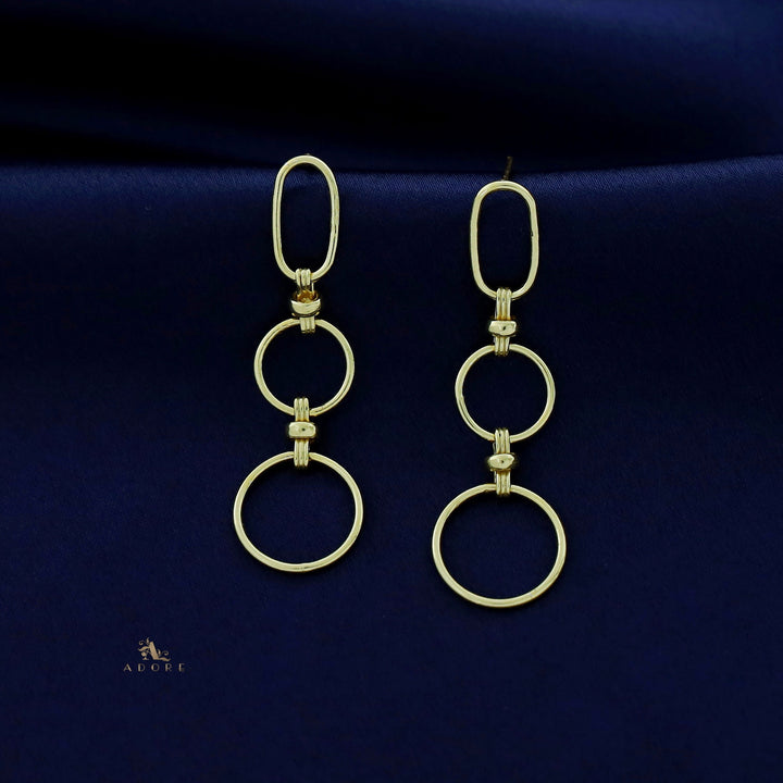 Golden Cylinder And Dual Circle Earring