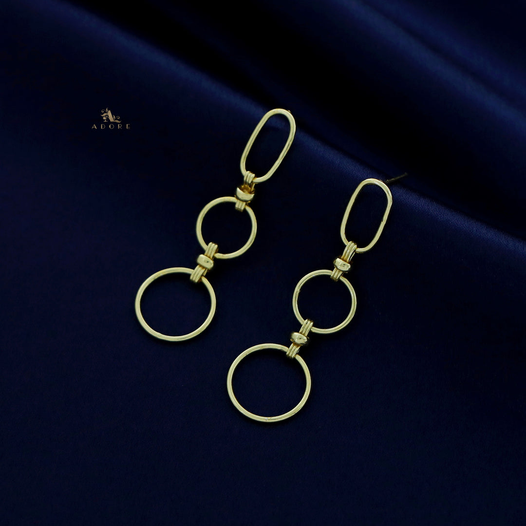 Golden Cylinder And Dual Circle Earring