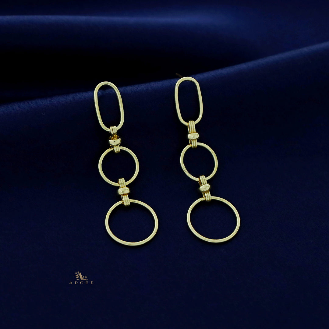 Golden Cylinder And Dual Circle Earring