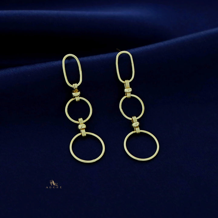 Golden Cylinder And Dual Circle Earring