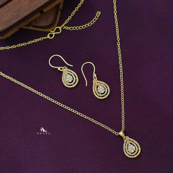 Golden AD Stone Pendant Neckpiece With Drop