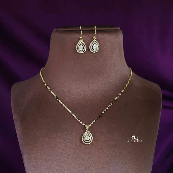 Golden AD Stone Pendant Neckpiece With Drop