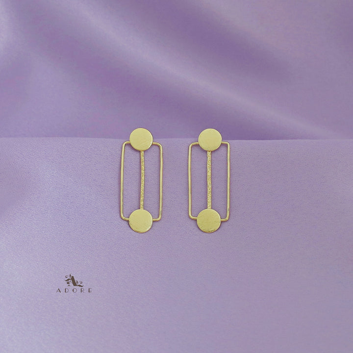 Golden Dual Circle Textured Line Earring