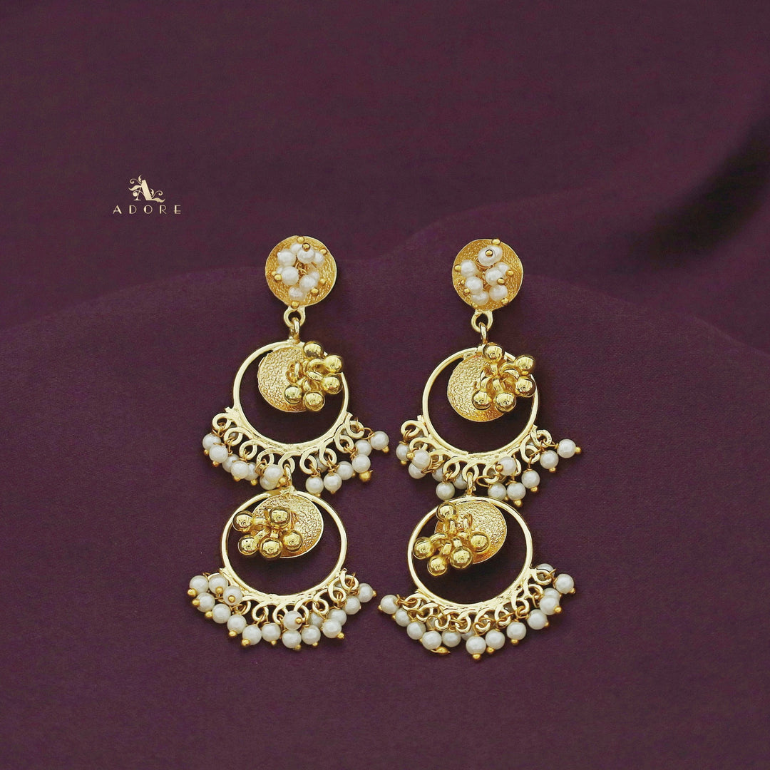 Dual Circle Ghungroo Pearl Hanging Earring