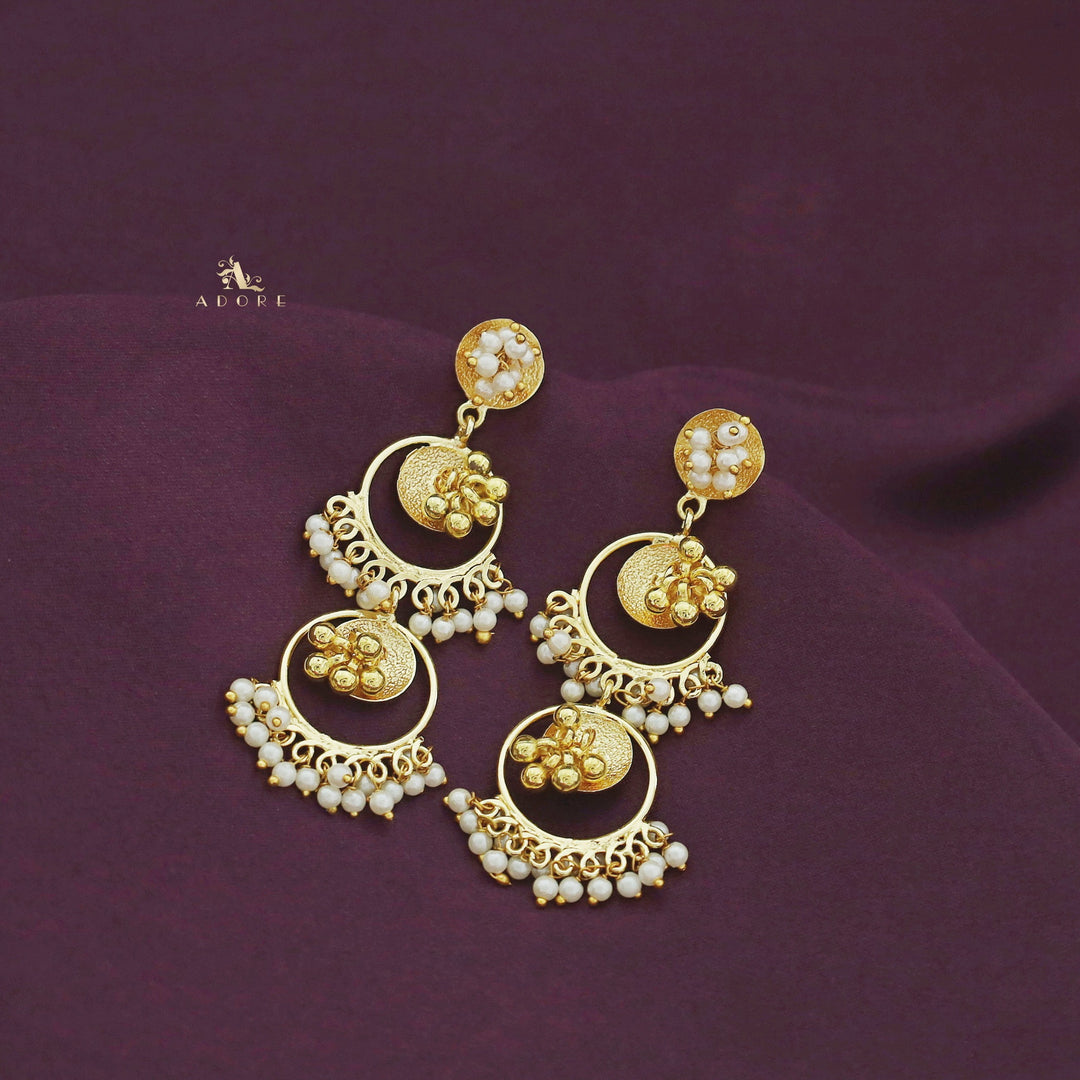 Dual Circle Ghungroo Pearl Hanging Earring